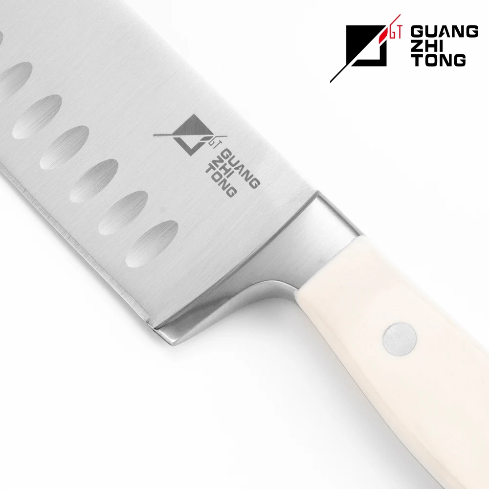 7-Inch German Steel Santoku Knife with Double Bolster and Stainless Steel Handle for Kitchen and Chef Use Made in Japan