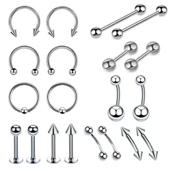 20pcs big size ball and cone hoop earrings nose ring septum piercing ear set cartilage tragus helix jewelry