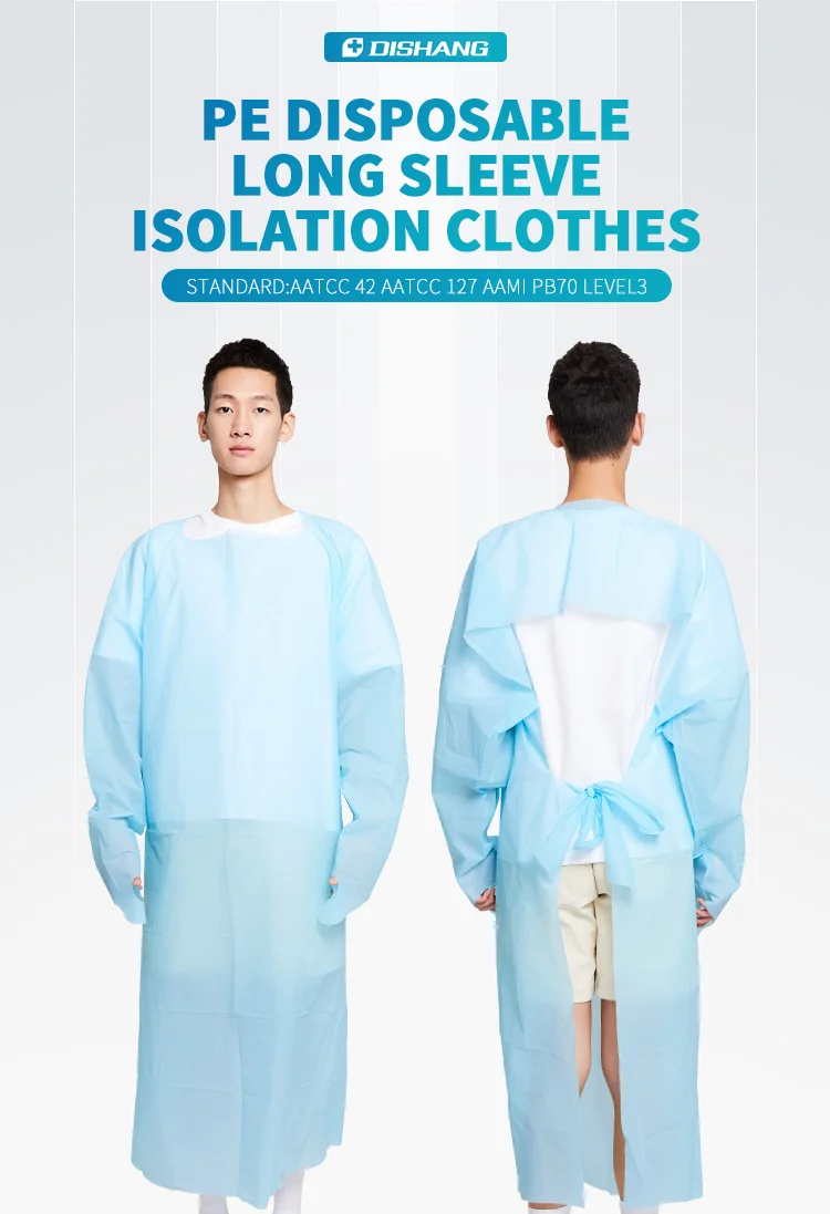 Level 2 PE Polyethylene Gown Work Shirt Coveralls Disposable Isolation Gowns PPE Clothes
