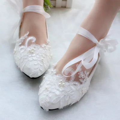 White Flower Pumps New Arrival Womens Wedding Shoes Bride High Heels Platform Shoes For Woman Lady Marry Boat Party Dress Shoes