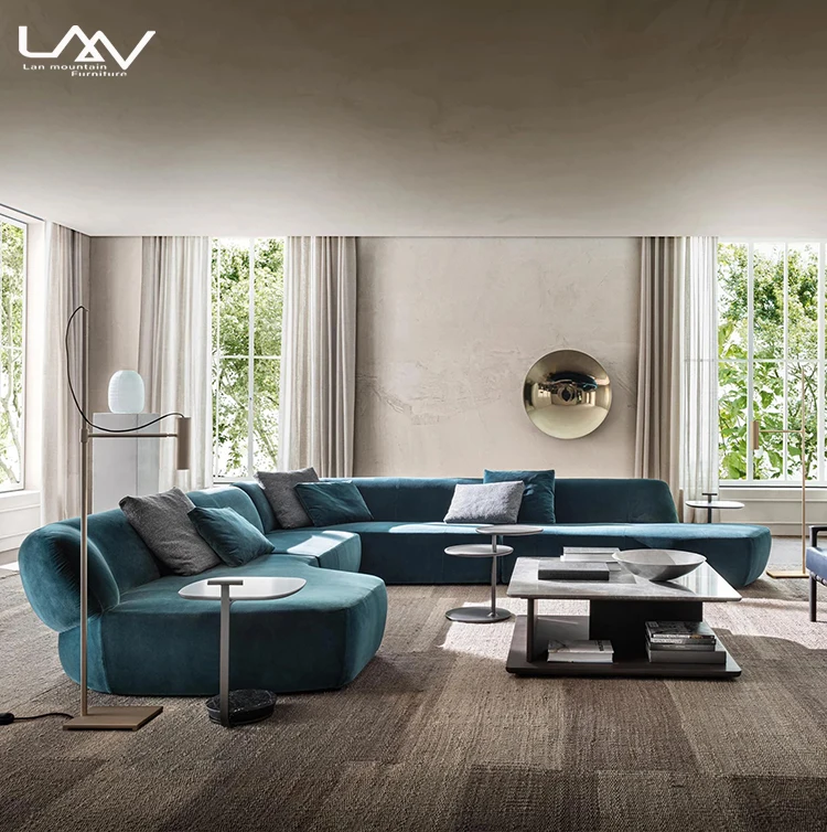 New Design Modern Style Wooden Frame Fabric Couch Set Furniture Salon Apartment Villa Hotel Living Room Hall Cornter Sofa