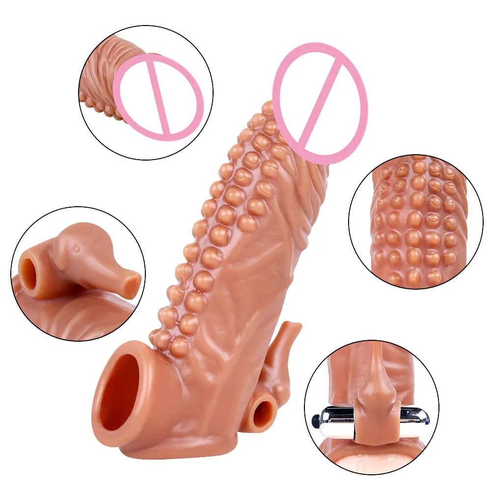 Men Masturbation Toys Silicone Enlarged And Elongated Crystal Simulated Penis Sleeve Fun TPE Wolf Tooth Set Couple Toy Lock