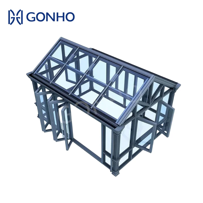 GONHO Aluminium Materials Broken Bridge Structure  Bricated Portable Triangle Front House Sun Room Glass House Outdoor Sunrooms