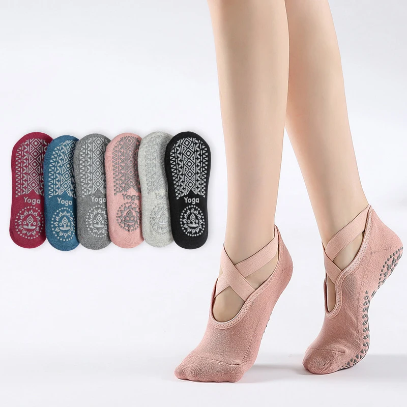Custom Logo Cross Band Dance Barre Ballet Socks Women Non Slip Gym Grip Pilates Yoga Socks