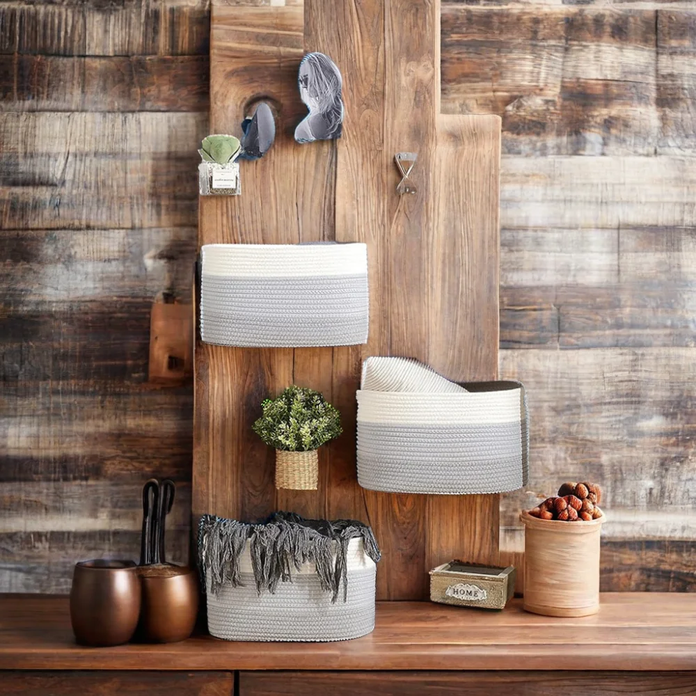 Woven Cotton Rope Storage Baskets for Toys Clothes Organizer Clothing Storage Made of Fabric Cloth High Quality Pack of 3 Morden