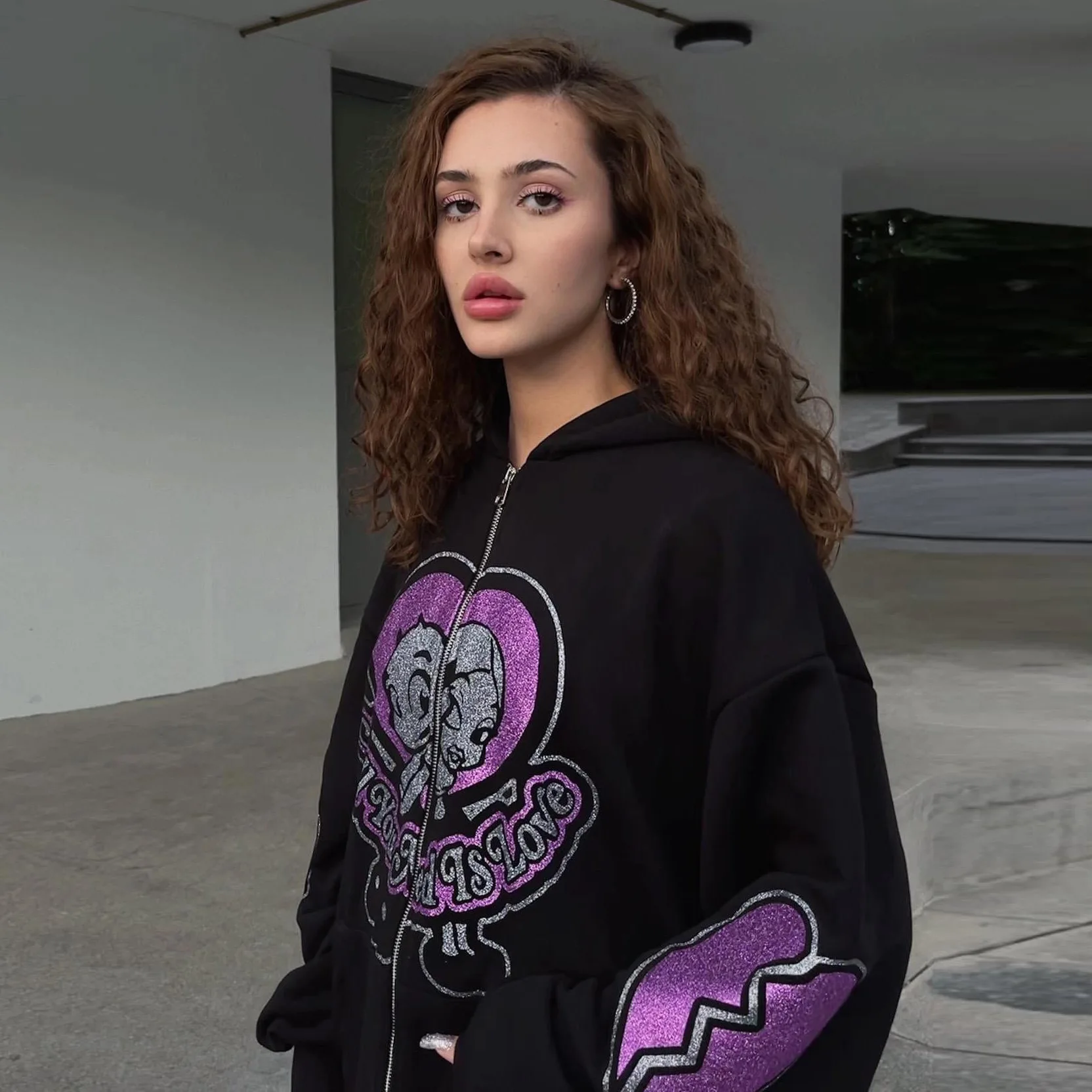 New Cute bear Rhinestone Zip Up Hoodies Women Oversized Sweatshirts Winter Jackets Streetwear Women Crop Hoodie