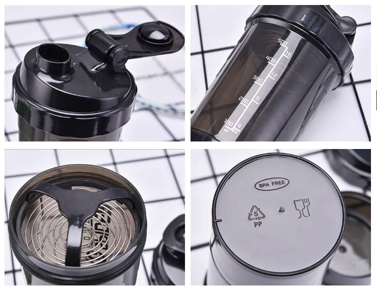 Bottle Protein Shaker Mixing Balls Plastic Mixer Sports Gym Powder Workout 20 Oz With Supplements Storage Compartment