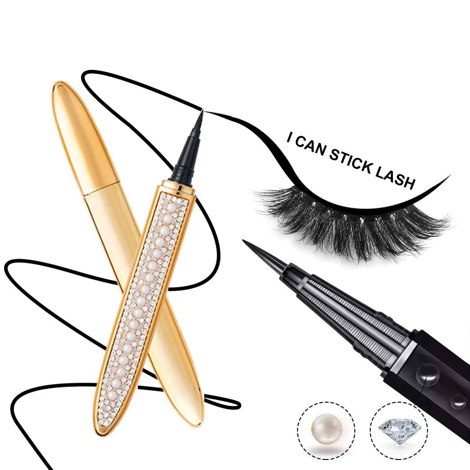 Private Label Liquid Eye Liner Glue Pencil Waterproof Self Adhesive Magic Eyeliner Pen