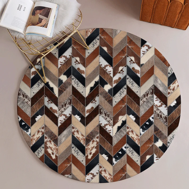 Wholesale floor rugs carpet 3d transfer printed patchwork cowhide leather style rugs carpets