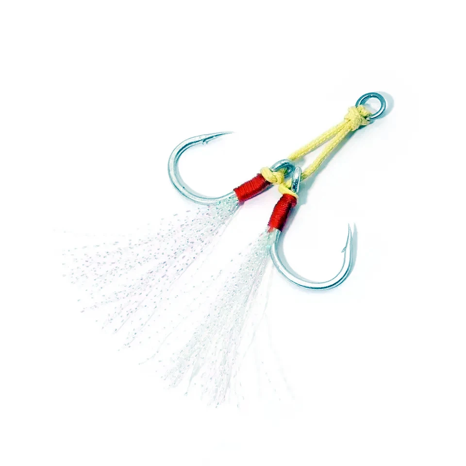 Wholesale 1/0 7/0 11/0 saltwater double fishing jig hook solid ring metal jig assist hook