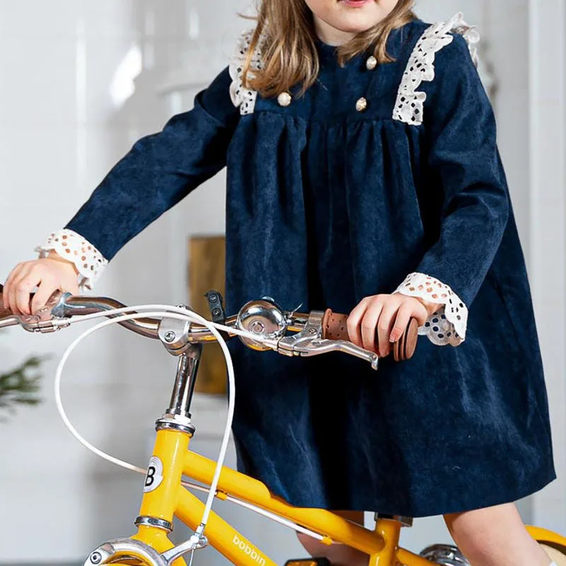 Retro Velvet Lace Froks Cheap Loose Casual European Vintage Children Fabrics For Girls Dresses