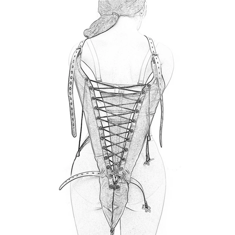 SM Black European style lace up tight single fun tight hand binding bag confines leather binding