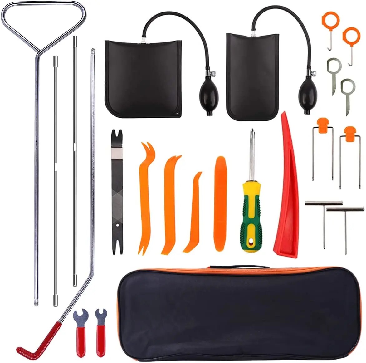 Long reach car door lockout tool kit set with new design leather bag and  box can custom logo
