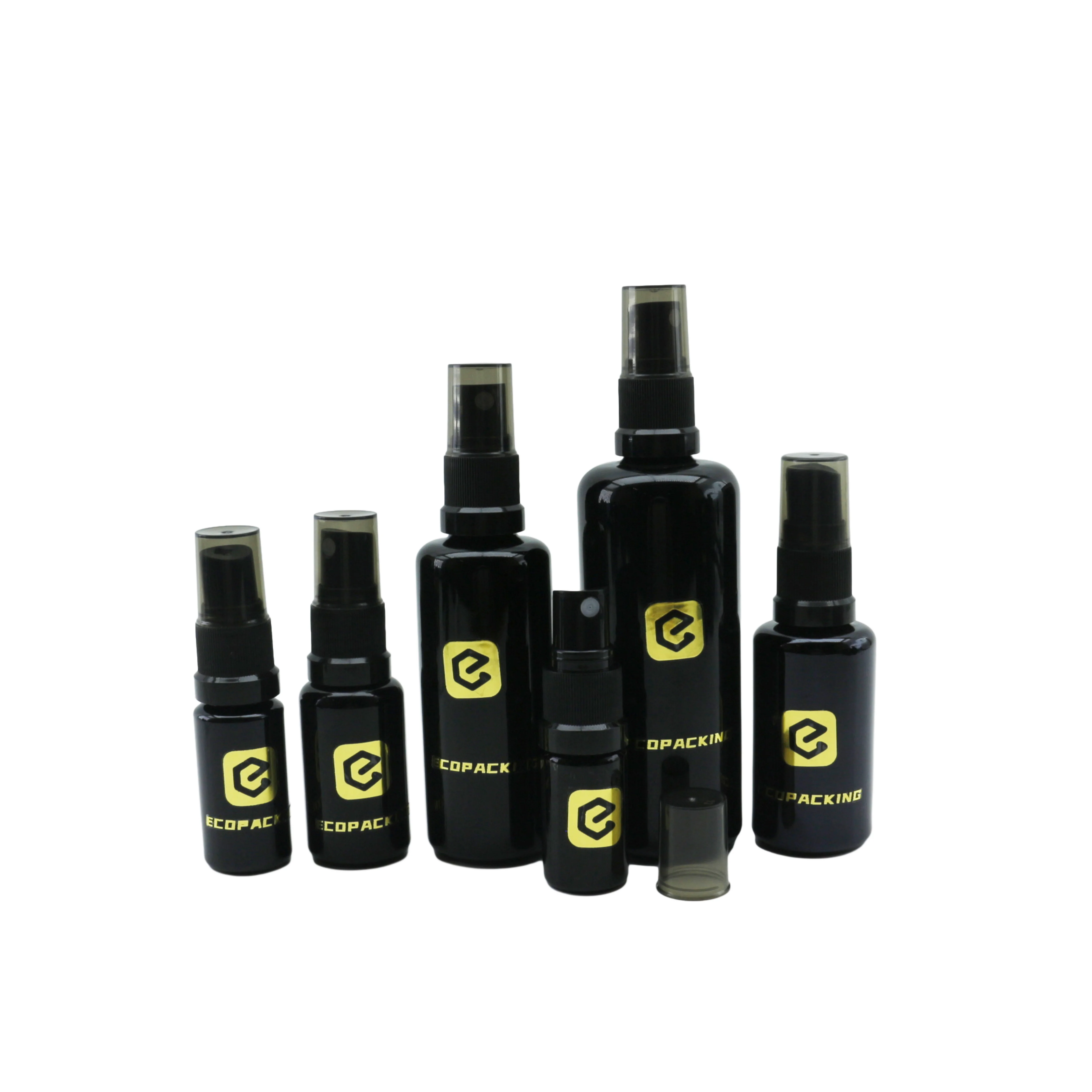 Cosmetic 5ml 10ml 15ml 20ml 30ml 50ml 100ml 200ml uv black glass dropper essential oil bottles glass spray pump bottle