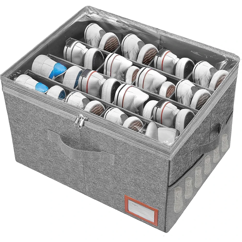 Foldable Custom Size Shoes Organizer Fabric Closet Shoe Storage Box Side Mesh With Pvc Transparent Lid