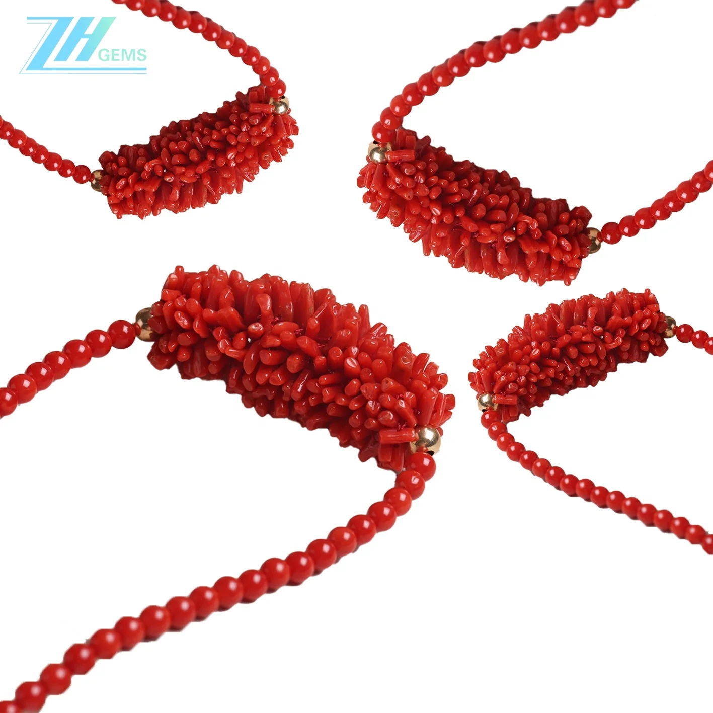 Natural Italian red coral caterpillar necklace with red coral round beads gift for friends
