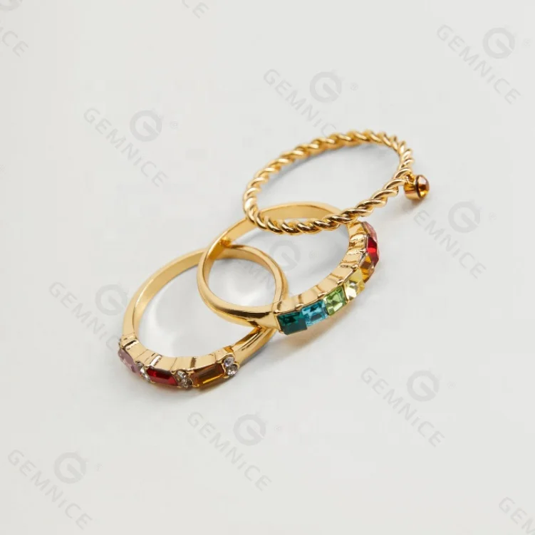 Gemnel 925 sterling silver 14k gold plated zircon color rainbow sapphire ring for women