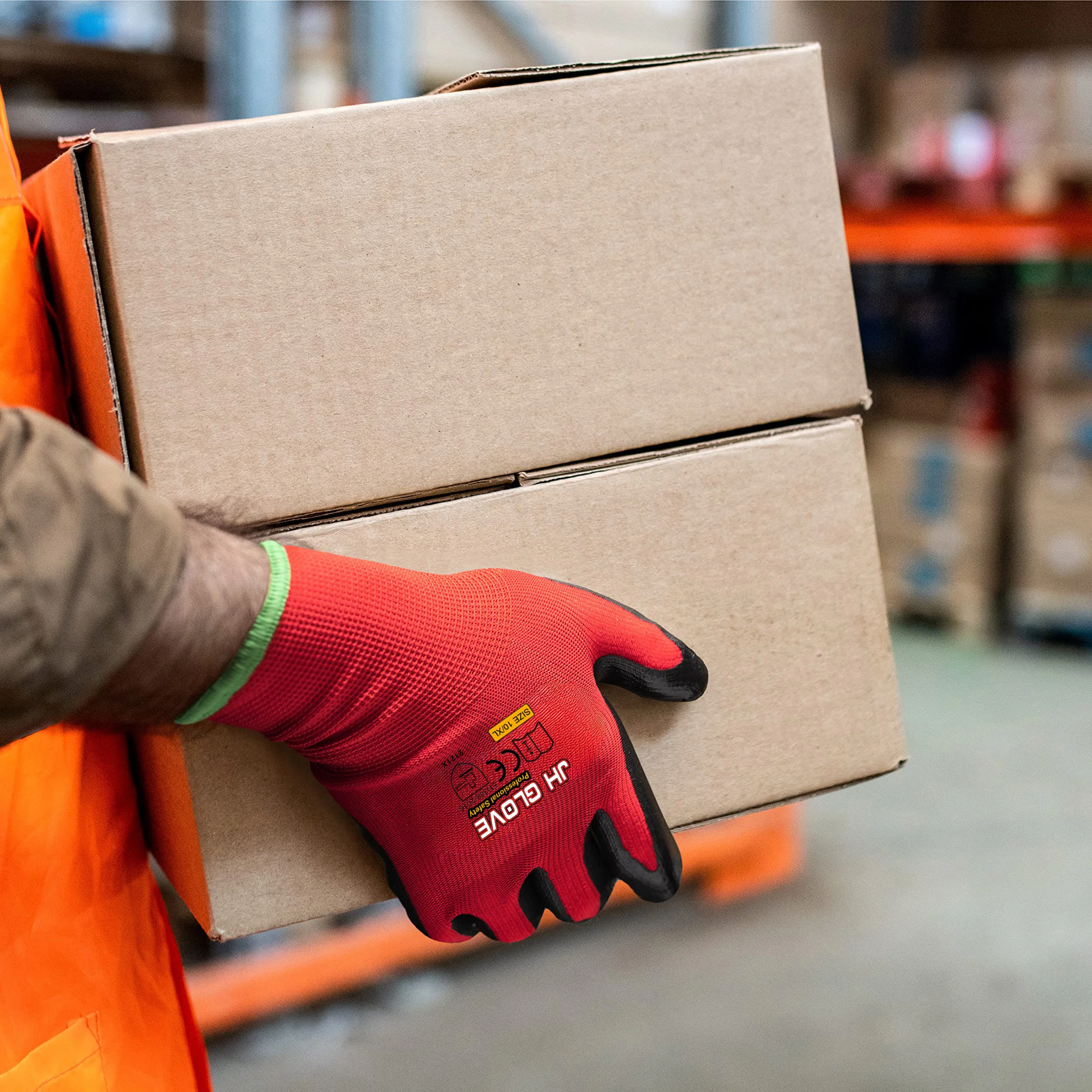 China Construction  factory wholesale red polyester nylon gloves with black Nitrile coated safety gloves en388 work gloves