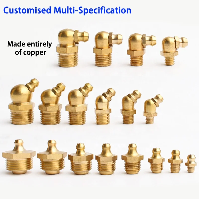 Industrial Metric straight thread brass grease gun nozzle grease nipple fitting m6 m8 m10 1/8npt 3/8