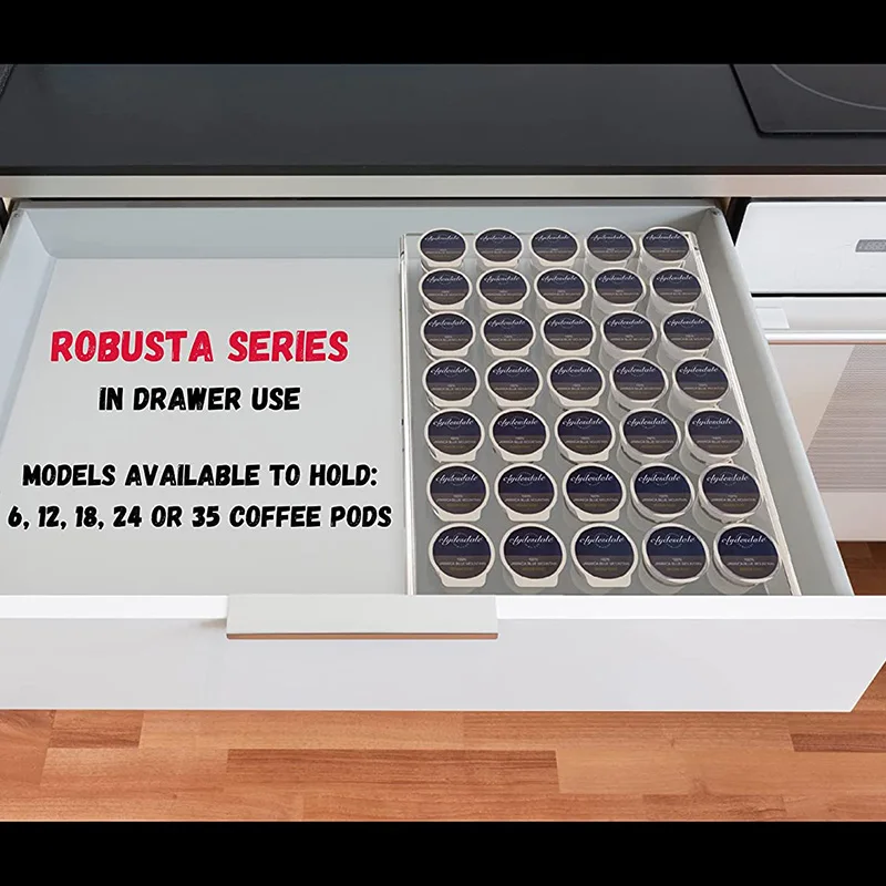 Countertop or in Drawer Storage Acrylic Flat Countertop Coffee Pod Organizer Holder K Cup Organizer Tray for 35 Coffee Pods