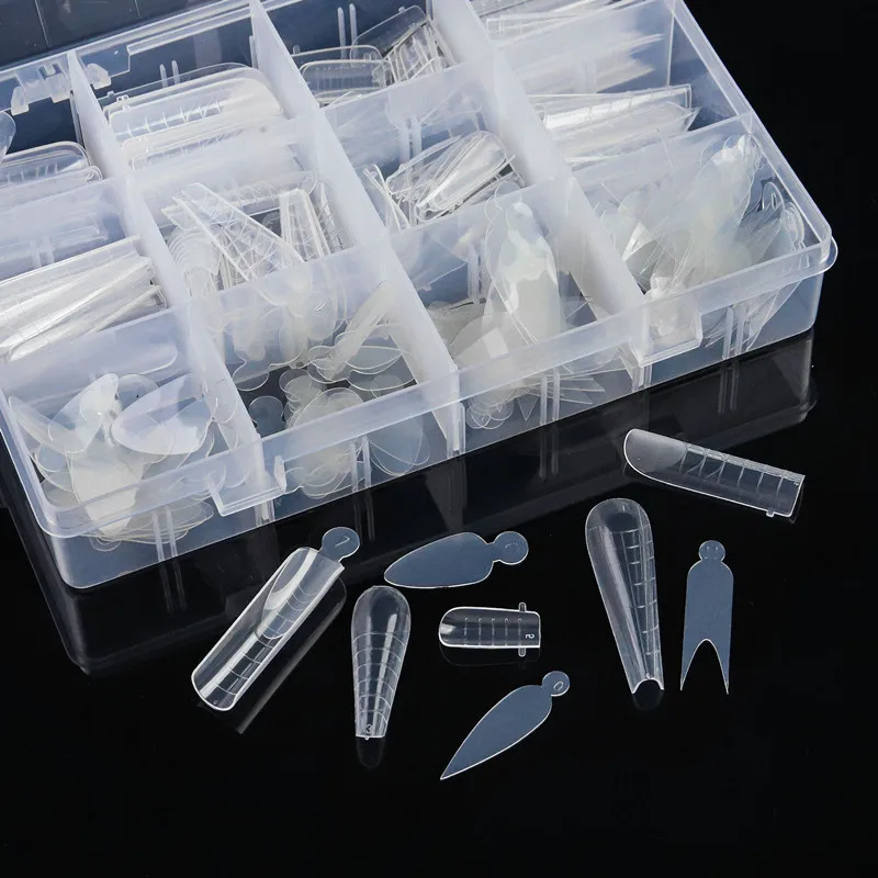 New Hot Selling Soft Silicone Nail Mold Tips 288Pcs/Box Crystal Nail Form Fast Building Gel Extension for DIY Nails Art