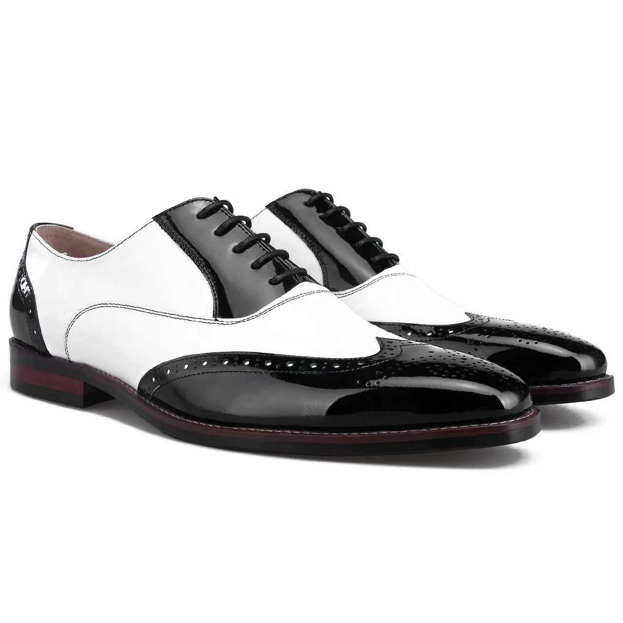 Броги высокого качества на шнуровке ручной работы итальянский дизайн оксфорды из натуральной кожи мужские классические туфли черного и белого цвета