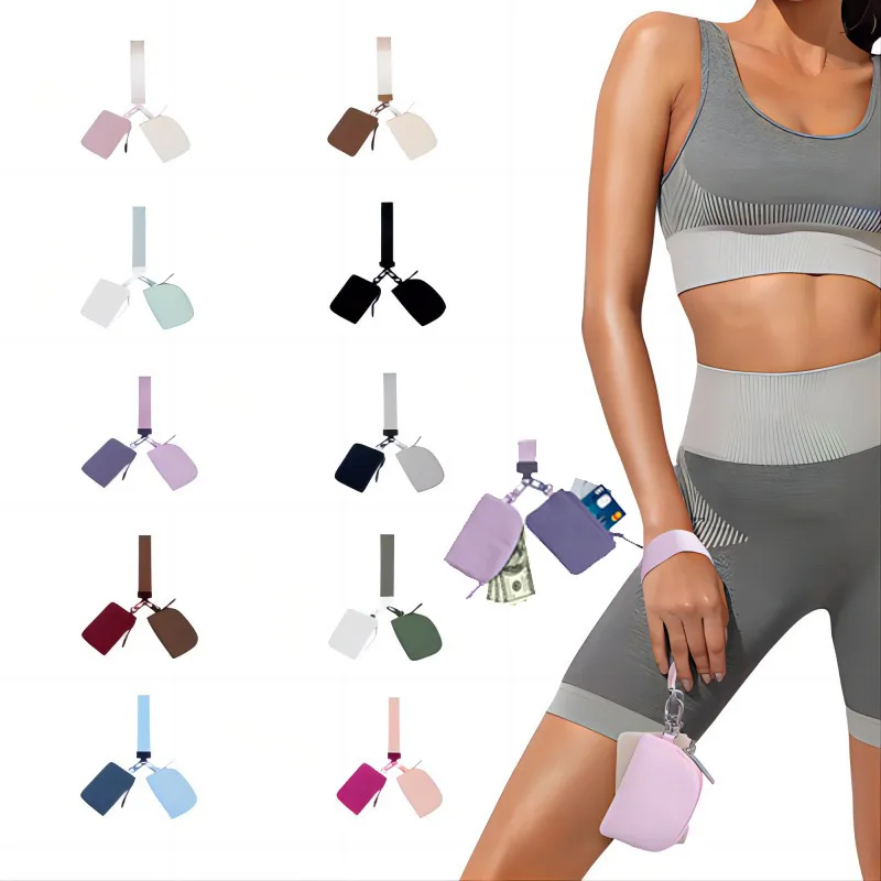 Custom Logo Dual Pouch Luxury Fashion Double Wrist Wallet Coin Bag with Wristlet Key Chain Bracelet Card Holder Wallet