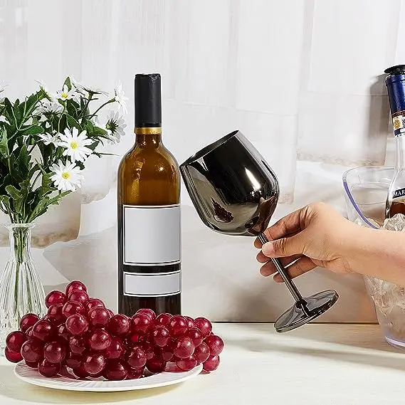 Factory Custom Logo Rose Gold & Black 18oz Stainless Steel Wine Glasses Unbreakable Stemmed Wine Glass Champagne Flute