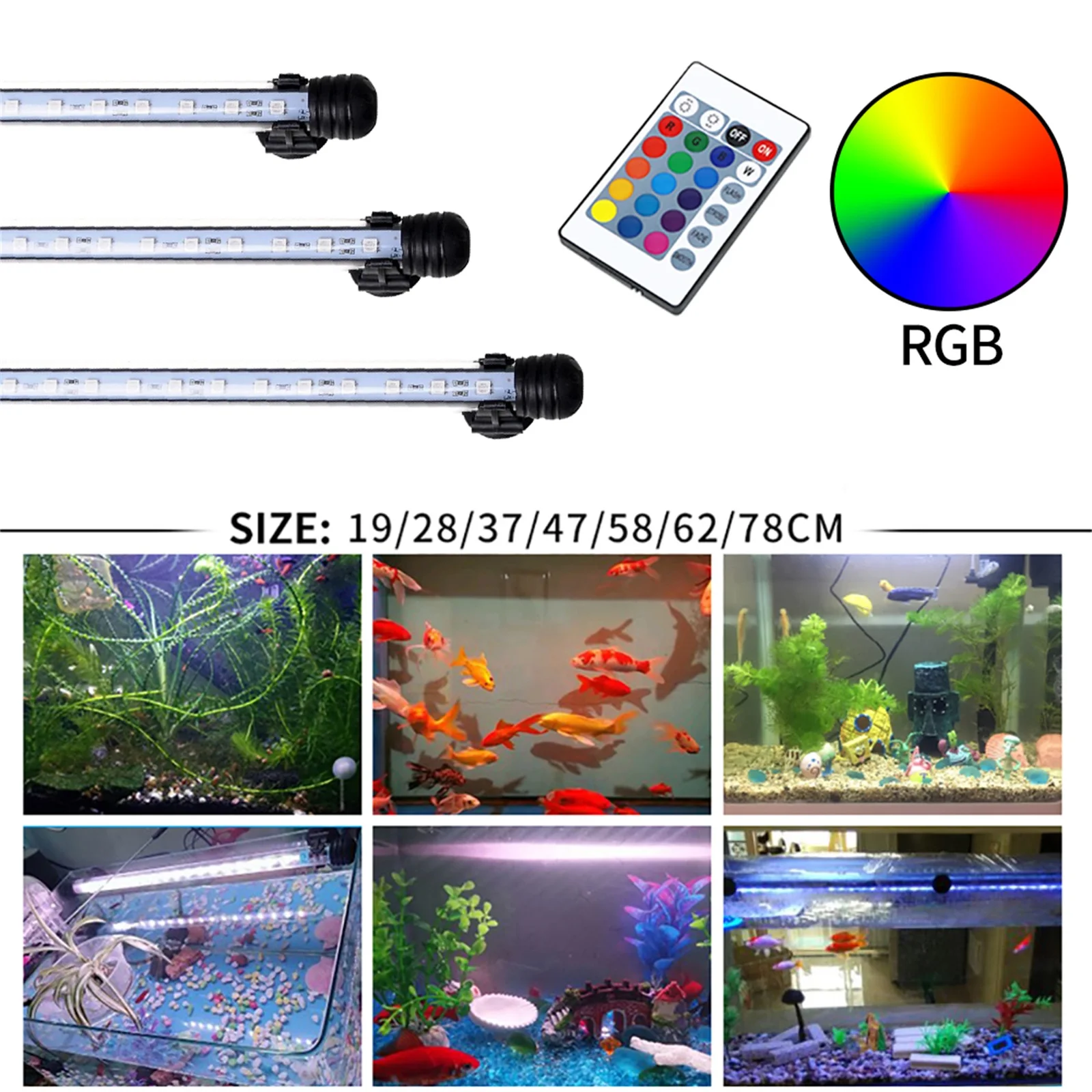 19-112CM WRGB Fish Tank Light Underwater Diving Lamp Aquarium Decorations LED Colorful Lights for Freshwater With Acrylic shell