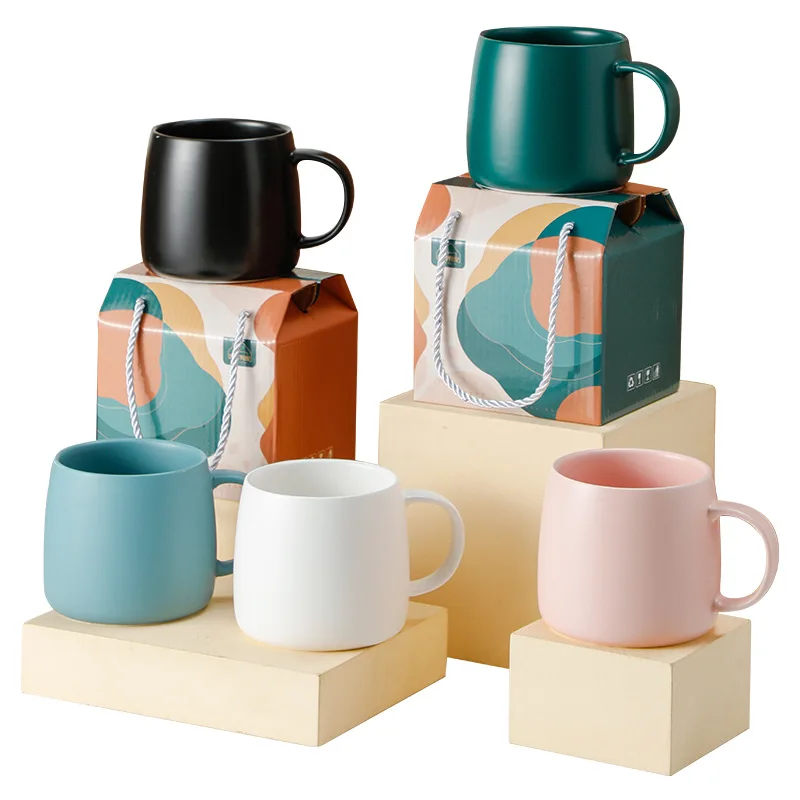 Wholesale 16oz Big Belly Office Home Breakfast Porcelain Tea Cup Custom Logo Printed Matte Ceramic Coffee Mug With Gift Box