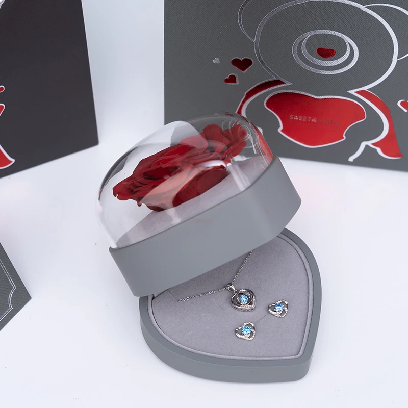 DIY enchanted  preserved rose than smell good in heartshape gift box for valentine day gift preserved rose in jewel box