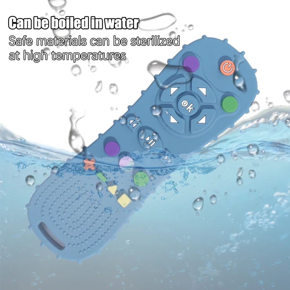 Popular Wholesale Bpa Free Soft-Textured Baby Sensory Learning Remote Control Shape Silicone Teething Toys For Babies