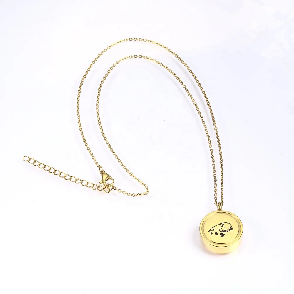 Top Quality Pet Paw Print Sleep Baby Dag Cremation Urn Locket Necklace Hold Dog Ashes Casket Keepsake Jewelry In Stainless Steel