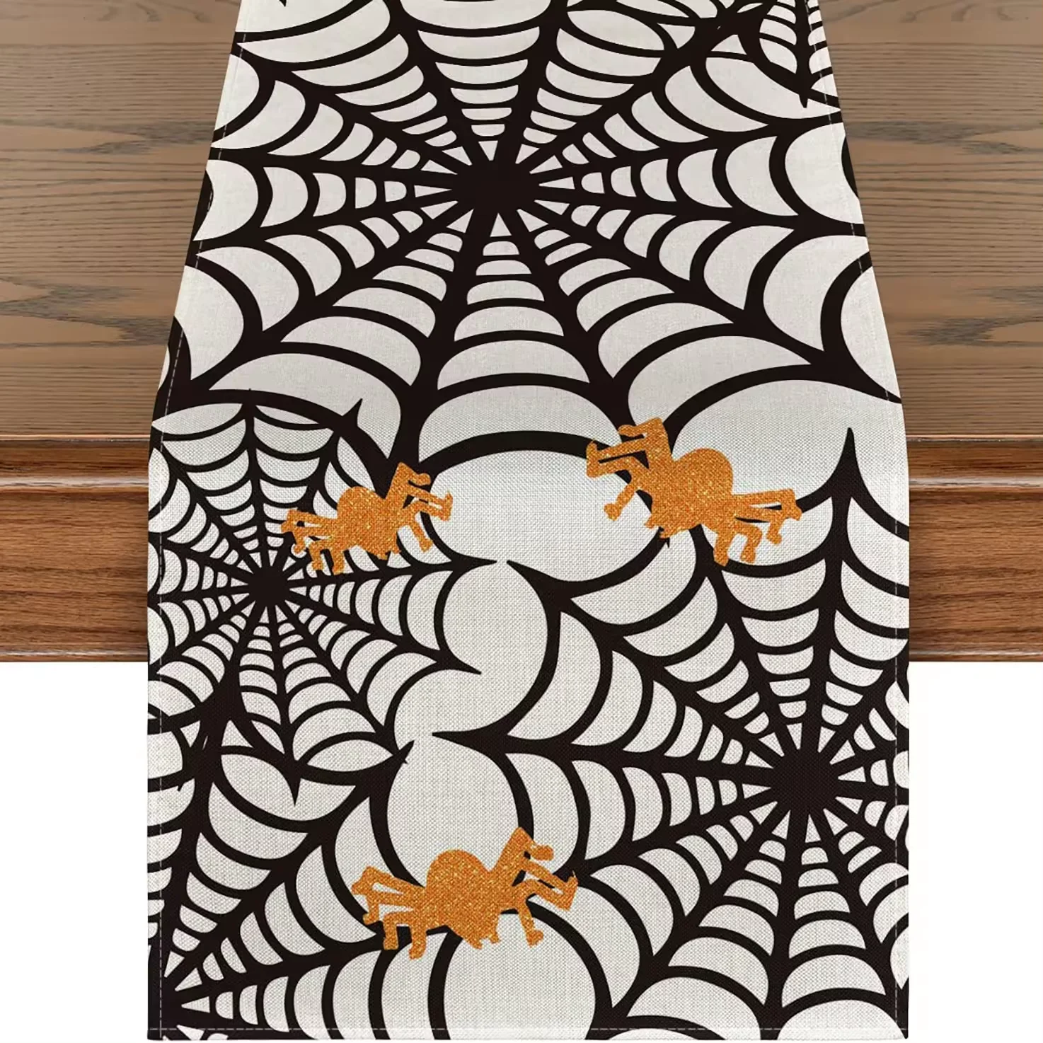 Custom Holiday 72inch Halloween Decorations Spider Web Pumpkin Linen Halloween Table Runner Tablecloths Table Cover Decorations