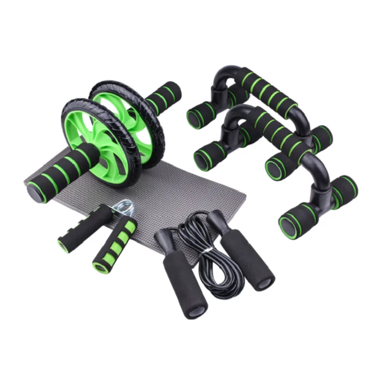 5 In 1 Home Workout Ab Wheel Roller Kit Push Up Bar Jump Rope Hand Gripper Equipment Set