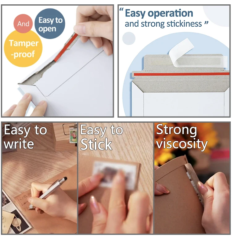 Self Seal Photo Document Mailers Kraft Paper Envelopes Invitation Postcard Stay Flat White Cardboard Envelopes Custom Printed