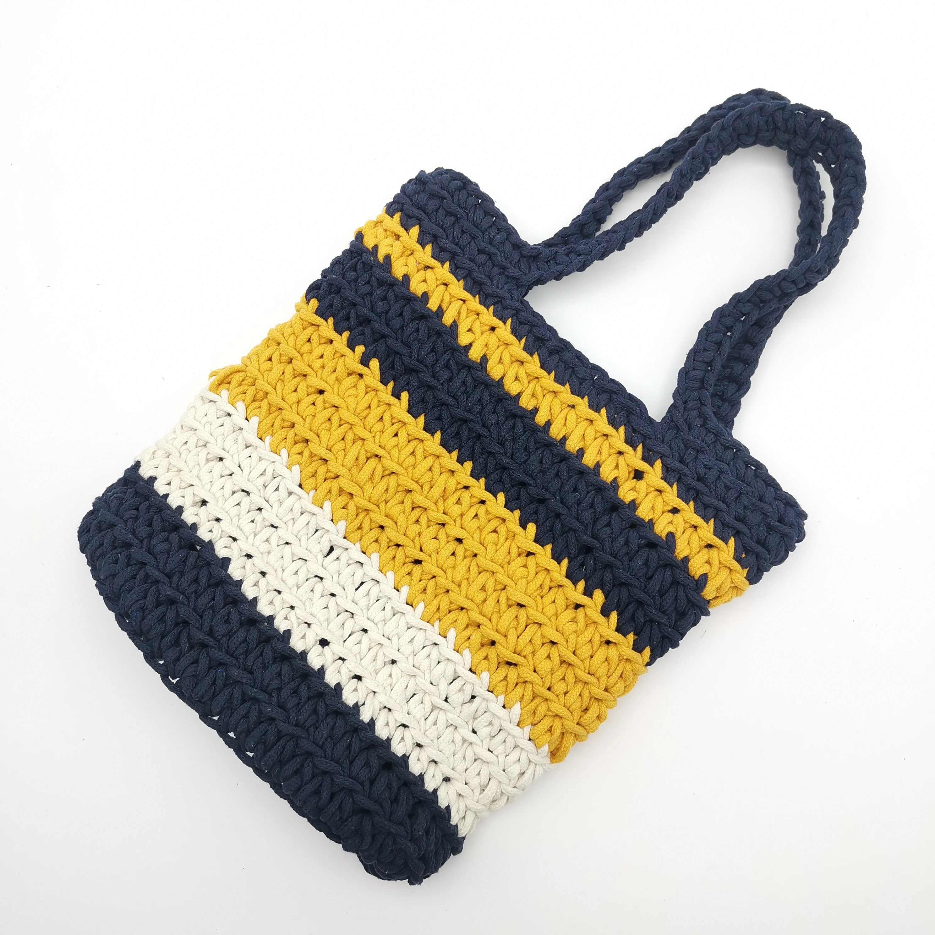 stripe handmade knitting crochet straw bags cotton rope woven bags