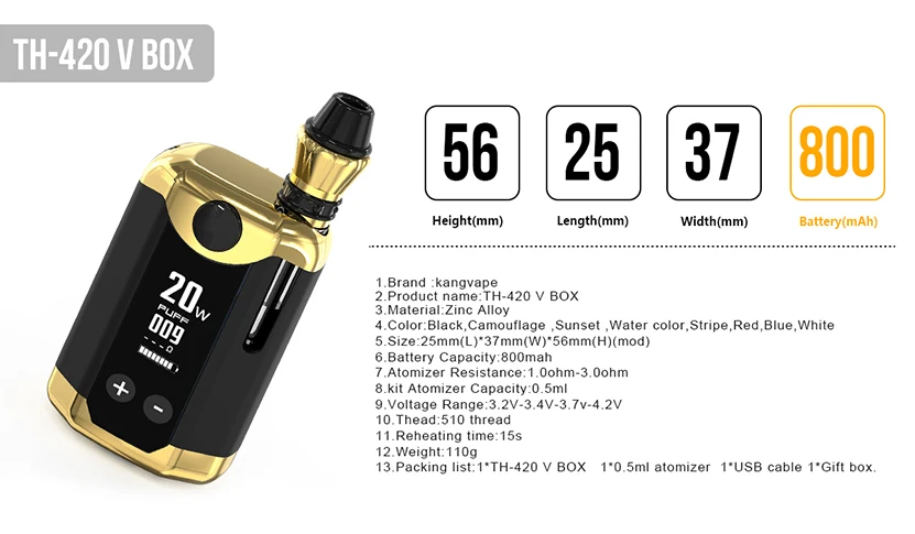  Высокое качество TH-420v свинцово кислотная батарея II и переменное напряжение электронная сигарета картридж коробка со светодиодным индикатором частоты комплект от