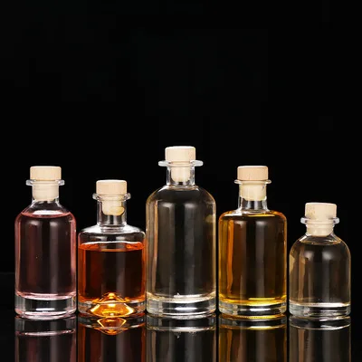 Прозрачный круглый пустой флакон 100 мл 200 250 300 стеклянная бутылка с пробкой для ликера вина виски текилы водки
