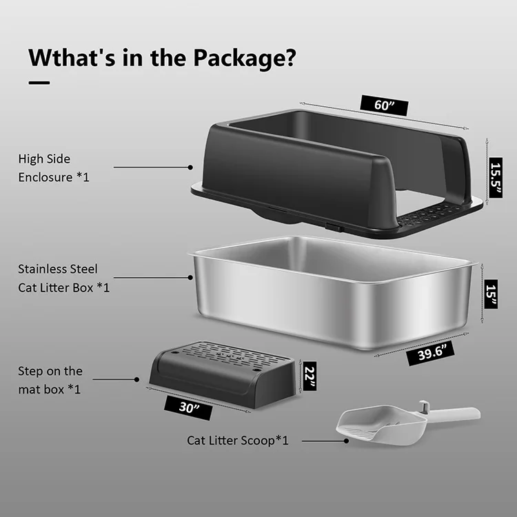New Pet Supplies Stainless Steel Kitty Litter Box Big Cat Litter Box Anti-Leakage Cat Toilet With High Sides And Scoop