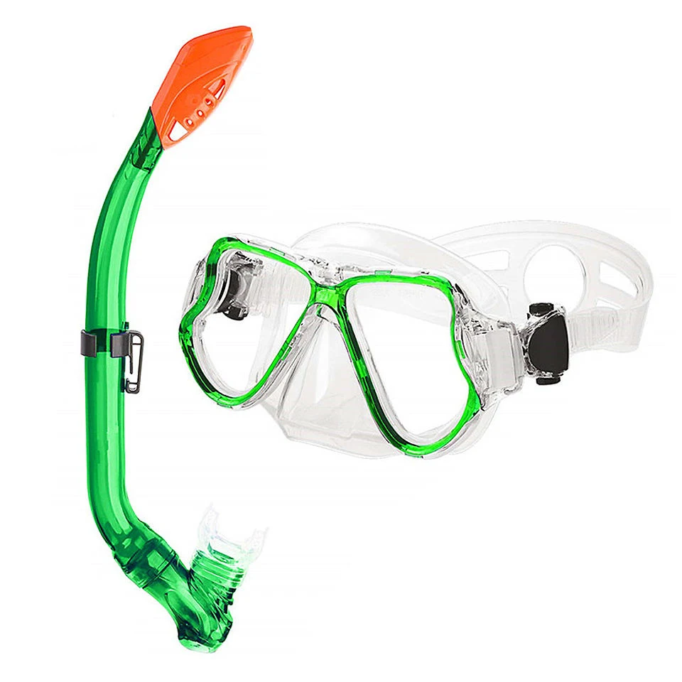 Amazon Hot Sell Green Silicone Diving Swimming Mask And Snorkel Tube Kits For Kids
