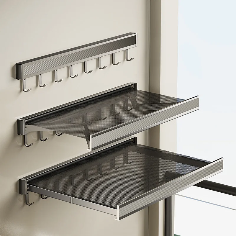 Heavy Duty Wall Mounted Folding Clothes Drying Rack Collapsible Aluminum Space Saver