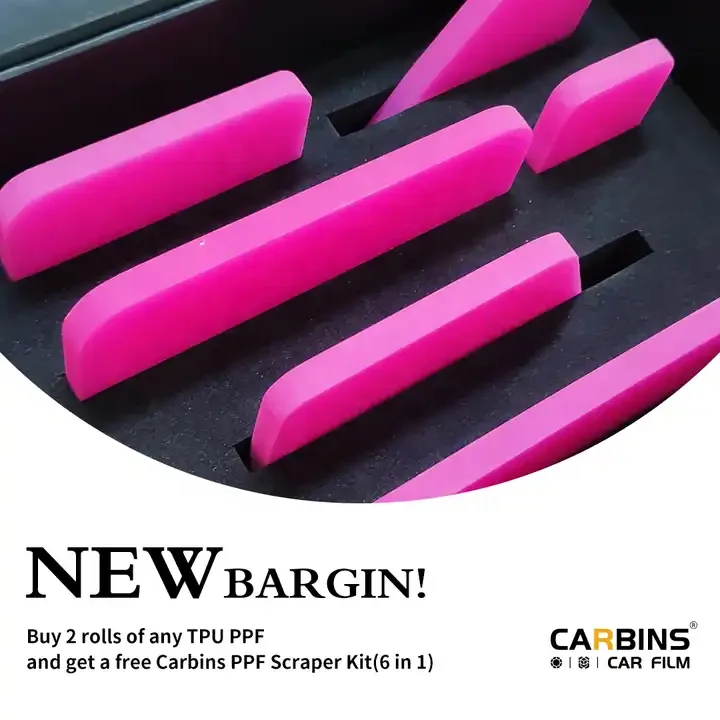 CARBINS PPF Scraper Full Set 6 in 1 installation Tools Pink Wrapping Tinting Tool