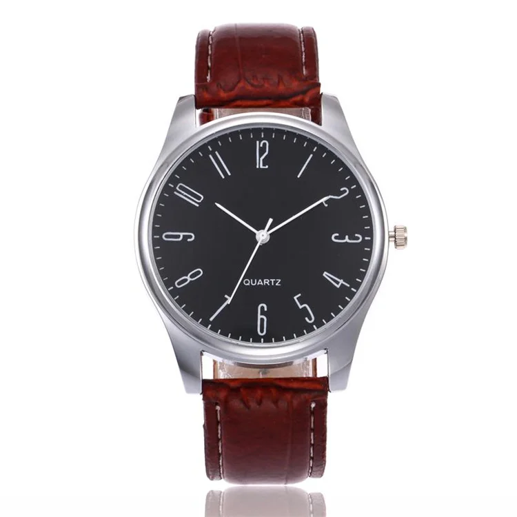 
Hot Selling Minimalist Business No Blue Glass 12 Numbers Leather Men Wrist Watch 