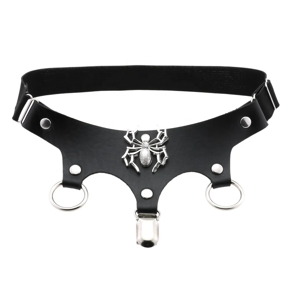 Harajuku Gothic Spider Double Ring Leather Garter Belt Hip-Hop Dance Personality Charm Elastic Thigh Ring