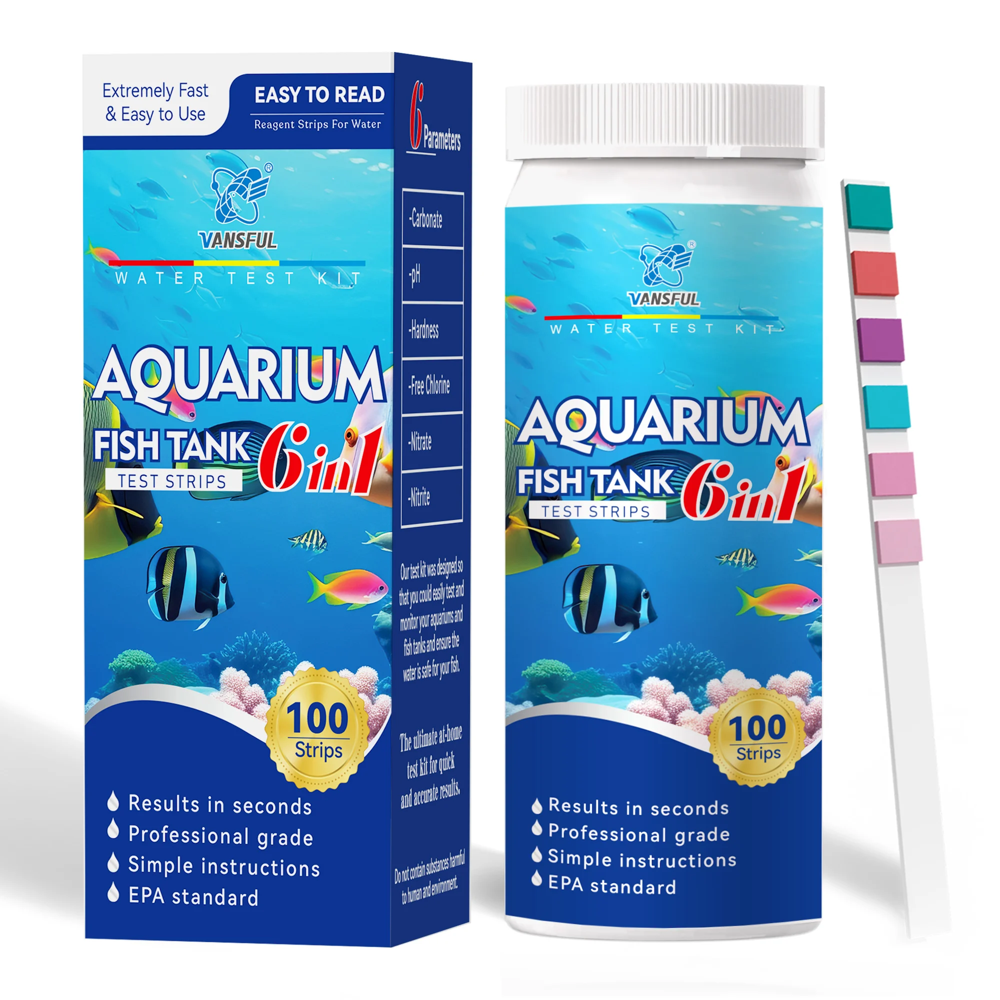 6 in 1 pH Nitrite Nitrate Hardness KH Aquarium Water Test Strips