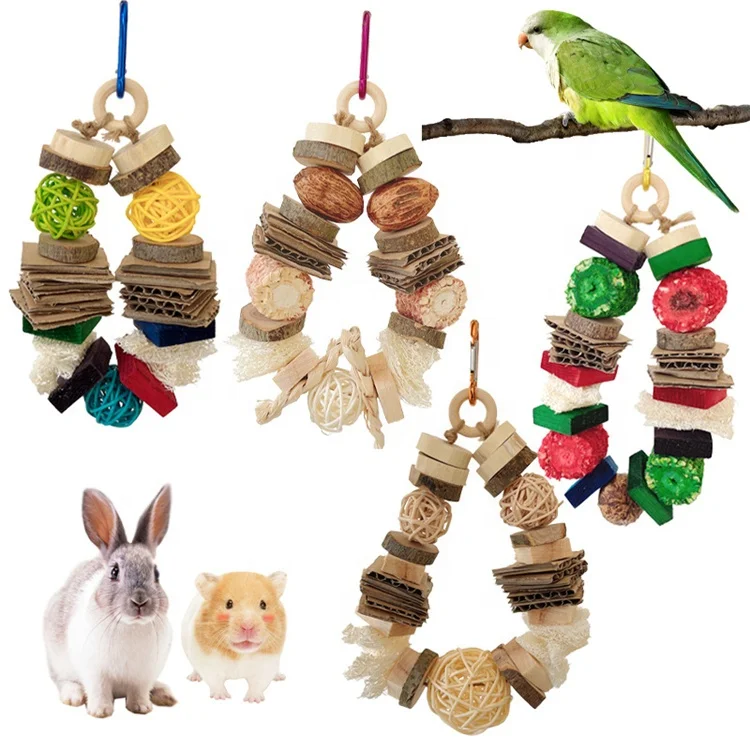 Colored wooden Hanging Rattan Ball  Chew Toys for Guinea Pig Rabbit Small Animals