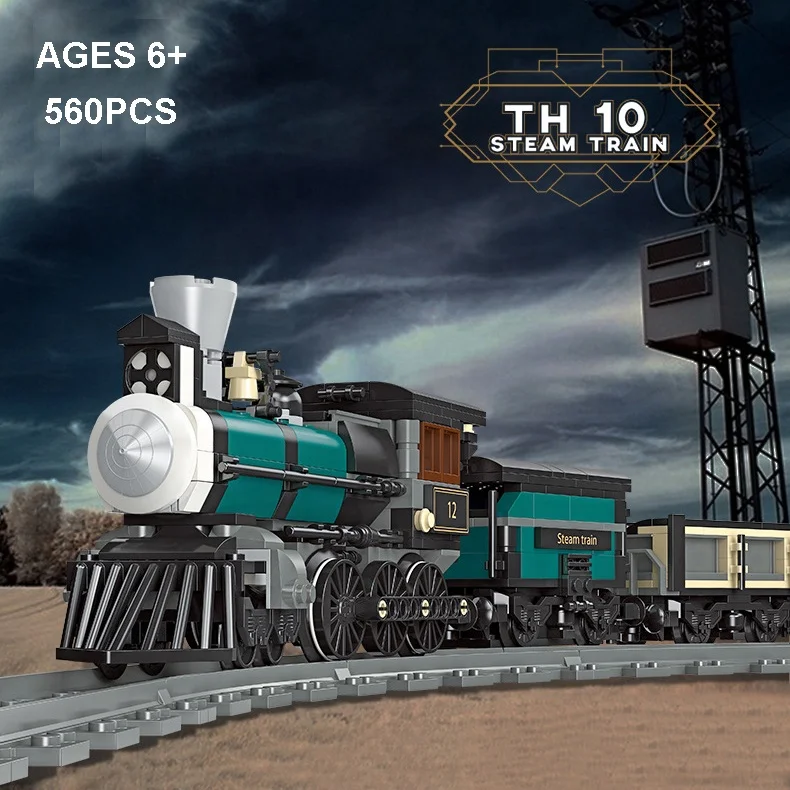 560pcs classic steam train building blocks sets DIY construction train model assembling rail trains puzzle bricks toy for kids