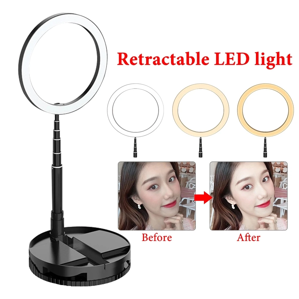 
New Arrivals 10 inch portable Retractable LED Ring Light for Makeup Photography Video Light 
