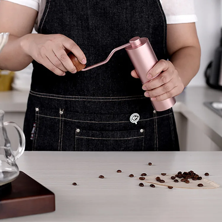 comandante mini camping handheld eco friendly wood handle portable conical metal flat burr black manual coffee grinder